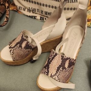 Matisse Snakeskin Wedge Sandals - White and Brown
